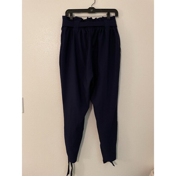 Grace Karin Navy Blue High Rise Paperbag Skinny Cropped Belted Pants Sz XL - Picture 2 of 5